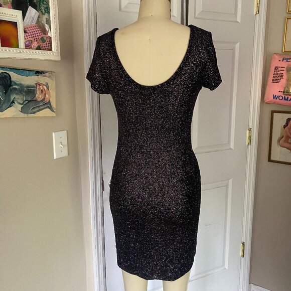 FOREVER 21 Black METALLIC Stretchy Rayon CLUB Wiggle Bandage Mini Dress *MEDIUM* - Picture 4 of 5